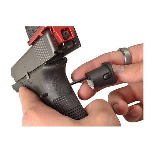 Strike Industries Grip Plug Tool för Glock erbjuder en mångsidig lösning med en stålpunsh, en omvänd flathead och en oljereserv, samt fungerar som en magasinramp.