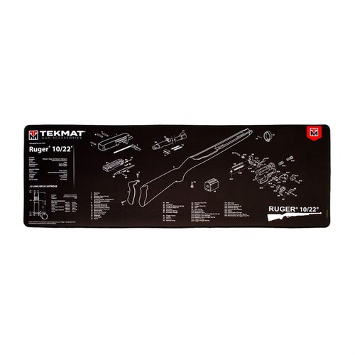 TekMat Ultra 44 rengöringsmatta är vattentät, reptålig och inkluderar en schematisk översikt över Ruger 10/22, vilket gör rengöring och underhåll enkelt.