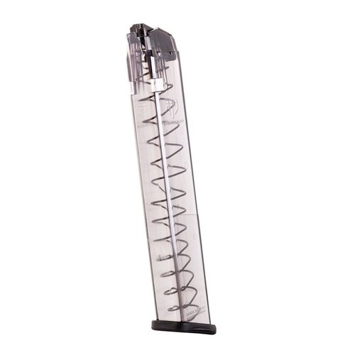 Upptäck vårt genomskinliga 40-runds magasin för Glock® 19! 🔍 Pålitligt, hållbart och enkelt att rengöra för bästa prestanda.