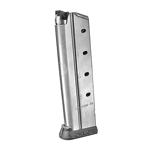 9-runders 10mm magasin för Government Full Size pistoler, i rostfritt stål med hybridfollower och avtagbar basplatta för ökad funktionalitet.