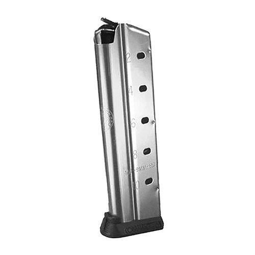 Tripp Research 1911 Government full size magasin för 9mm har en kapacitet på 10 rundor, med optimal matning och slitstark rostfri finish.