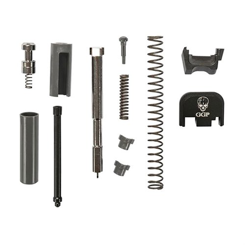 GGP Slide Completion Kit innehåller alla nödvändiga interna delar för att slutföra din slide, kompatibel med 9mm GGP-17/19 och Glock Gen 1-4 för pålitlighet.
