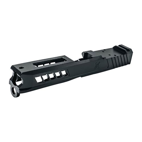 AXIOM-slide för Glock 43/43X, tillverkad i USA, med RMSc-optikskärning, anodiserad täckplåt, och tillverkad av 17-4ph rostfritt stål.