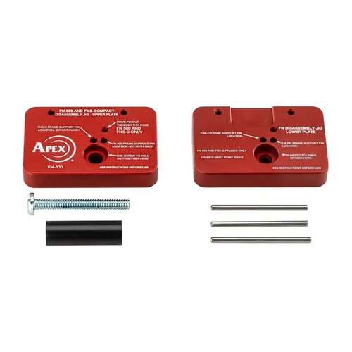 Apex FN Disassembly Fixture gör det enkelt att arbeta med FN 509 och FNS-C genom att säkert hålla ramen och underlätta borttagning av låsningsblockspinnen.