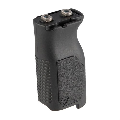 Strike Industries AR-15 Angled Grip erbjuder 86° greppvinkel, kabelhantering för ordning, och stabilitet med L-formad botten för effektivare skytte.
