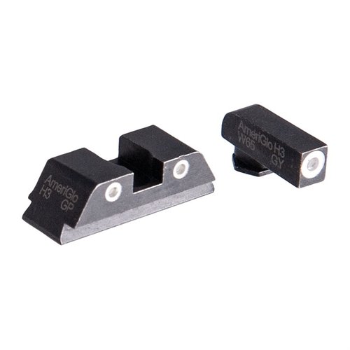 AmeriGlo Classic Night Sight-set för Glock ger en uppgradering av sikten med tydliga vita konturer och gröna Tritium-rör för bättre sikt i svagt ljus.