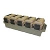 MTM Ammo Crate rymmer upp till 650 skott, är stapelbar och har O-ring tätning för vattentålig lagring, perfekt för transport av ammunition.