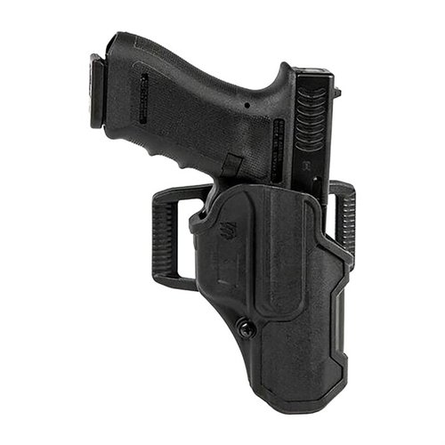 T-SERIES L2C-holstern erbjuder snabb åtkomst med thumb-activated retention, robust polymer och ljuddämpande lining för säkerhet i alla situationer.