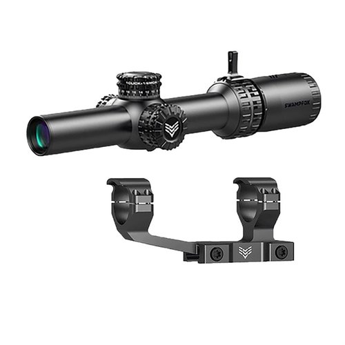 Swampfox Arrowhead 1-10X24 SFP erbjuder låsbara turrets, ett klart sikte och ett brett synfält, perfekt för självförsvar och professionell användning.