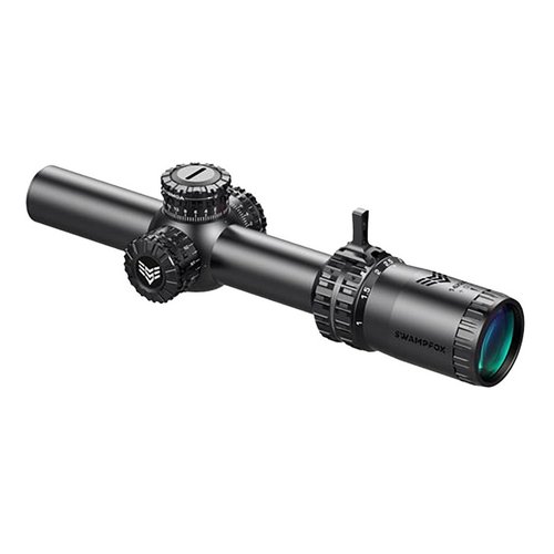 Swampfox Arrowhead 1-8X24mm SFP erbjuder låsbara turrets, upplysta retiklar, och en fantastisk optisk design för professionell användning och självförsvar.