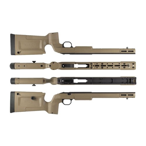CZ-457 Bravo Chassis erbjuder en bekväm och modulär design med en styv aluminiumrygg, perfekt för precisionsskytte och anpassning. Använder fabriks rimfire-mags.
