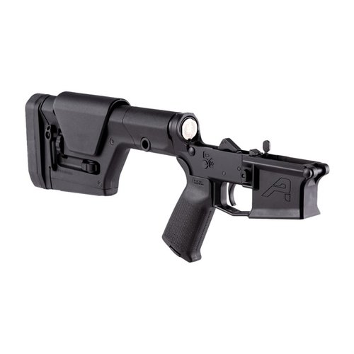 M4E1 Complete Lower Receiver med MOE® Grip och PRS® Gen3 Stock erbjuder en perfekt bas för din AR-15, med högkvalitativ 7075-T6 aluminium och avancerade funktioner.