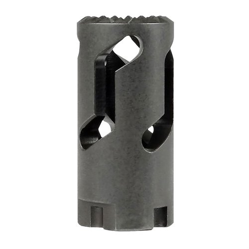 Midwest Industries AK Flash Hider minskar kännbar rekyl och muzzelflash, tillverkad av 4140 stål med fosfatfinish, passar AK-vapen med M14 x 1.0 LH-gänga.