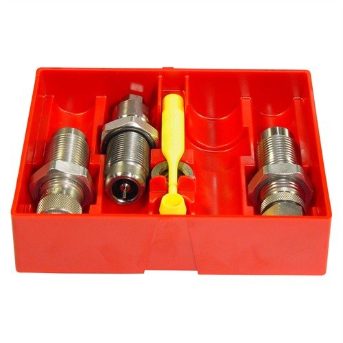 Detta PISTOL CARBIDE 3 DIE SET, 454 CASULL inkluderar Carbide Full Length Sizing Die, Bullet Seating Die och kräver ingen sizing lube för enkel användning.
