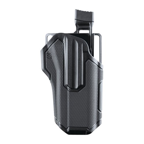 Blackhawk Omnivore är en supermångsidig holster som passar över 150 olika semi-automatiska pistoler med rail, med aktiv retention och snabb tumutlösning.