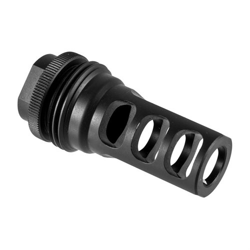 SilencerCo Hybrid ASR muzzle brake minskar rekyl och gör det enkelt att montera en dämpare, med rostfritt stål och svart nitride finish för hållbarhet.
