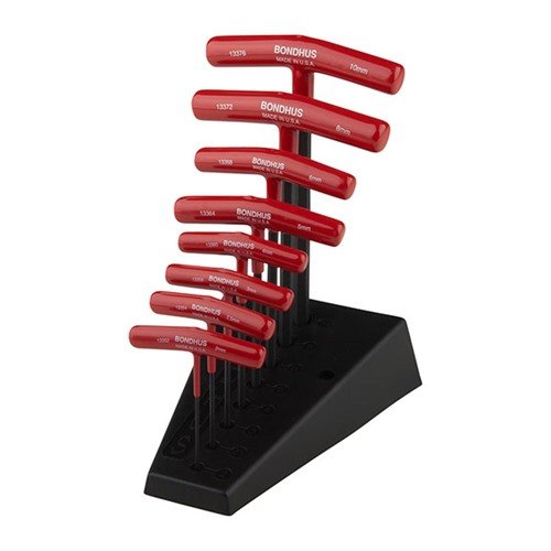 BONDHUS T-HANDLE HEX TOOL SET erbjuder ergonomiska handtag i solid stål, svetsad koppling och en smidig beläggning för effektiv och snabb användning.