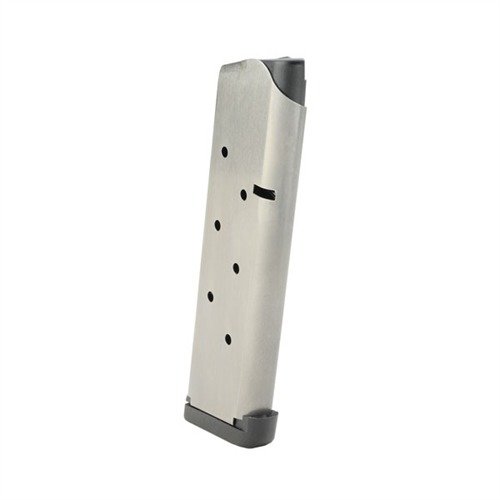 Premium 1911 45ACP magasin med elektro-polerad rostfri stål, självsmörjande kolv och rundade matningslipar för pålitlig ammunitionstillförsel.