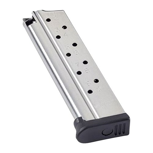CMC Range Pro magasin för 1911 handeldvapen i 9mm, 10 skott kapacitet, rostfritt stål, anti-tilt följeslagare och enkel rengöring för pålitlig prestanda.