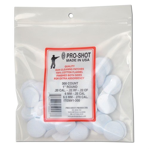 .22-.270 kaliber 1 tum runda 300-pack lappar erbjuder hög kvalitet och effektiv rengöring för ditt vapen, perfekta för noggrant underhåll och prestanda.