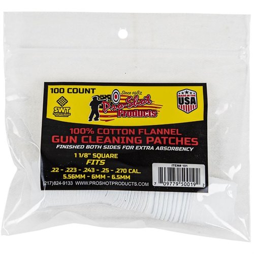 .22-.270 CAL. 100CT. PATCHES från PRO SHOT PRODUCTS, INC erbjuder högkvalitativa rengöringslappar för effektiv rengöring av dina vapen och säkerställer optimal prestanda.