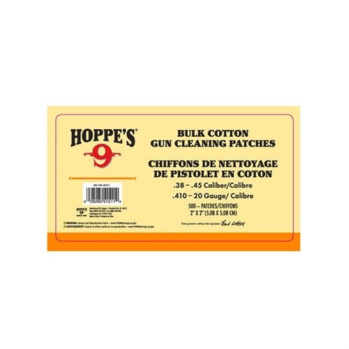 HOPPE'S PATCH .38-.45 CAL, .410-20 GA är perfekta för att rengöra ditt vapen effektivt. Varje förpackning innehåller 40 högkvalitativa rengöringslappar.