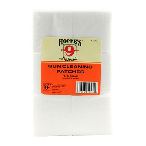 Hoppes Patches 16/12ga 300-pack erbjuder högkvalitativa bomullspatchar för effektiv rengöring av dina vapen, perfekt för både hobbyister och proffs.