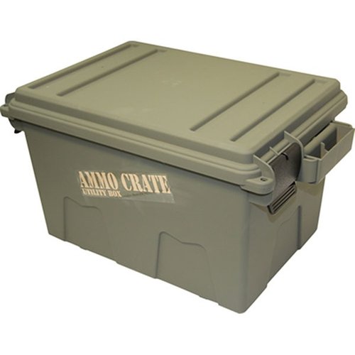 Ammo Crate 17.2 x 10.7 x 9.2" i armégrön färg är perfekt för säker förvaring av ammunition och tillbehör, med robust design och lätt att transportera.