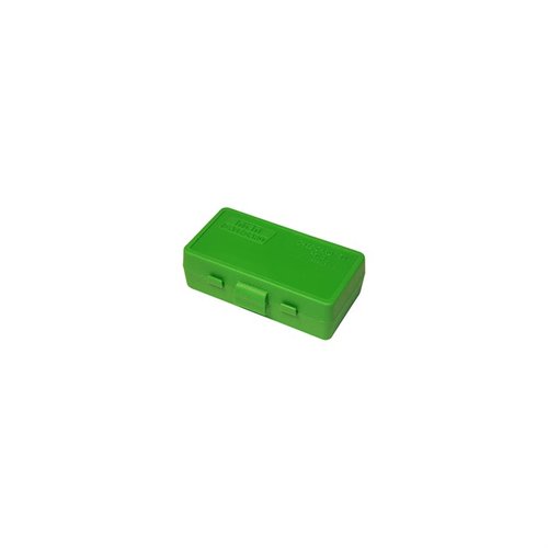 MTM Ammo Box rymmer 50 patroner och har ett flip-top lock för enkel åtkomst, perfekt för 25 ACP och 32 LC. Håll dina ammunition organiserad och skyddad.