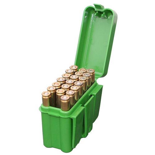 MTM Ammo Box 20 Round Belt Style är perfekt för att organisera och skydda dina patroner i kaliber 300 Winchester Mag, 45-70 och 7mm Remington.
