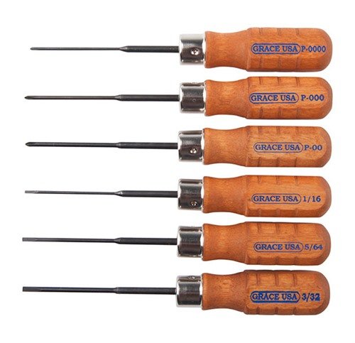 Grace USA 6-delars micro skruvmejselset erbjuder precision med slotted och Phillips skruvmejslar, handmonterade i Maine med högkvalitativa blad av krom-vanadium.
