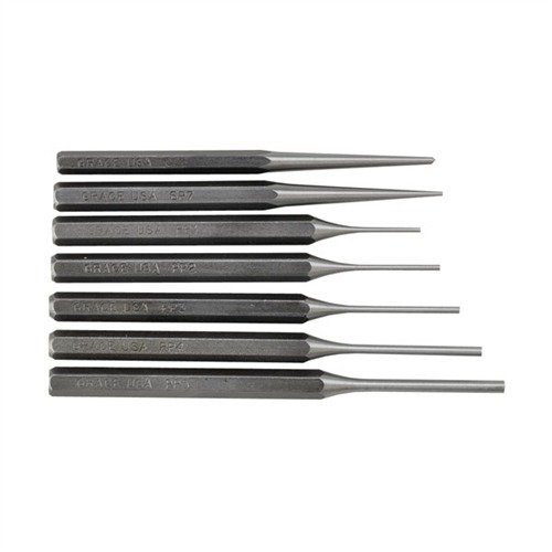 GRACE USA 7-delars stålpunksats erbjuder precision och hållbarhet med hexagonformad design, värmebehandlad High Carbon Molybdenum Tool Steel och säker förvaring.
