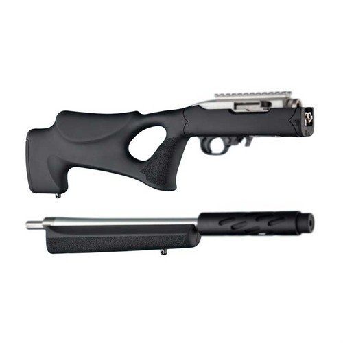 HOGUE RUGER 10/22 Takedown Stock Thumbhole erbjuder en futuristisk design med integrerat kindstöd, mjukt gummibakstycke och överlägsen komfort och hållbarhet.
