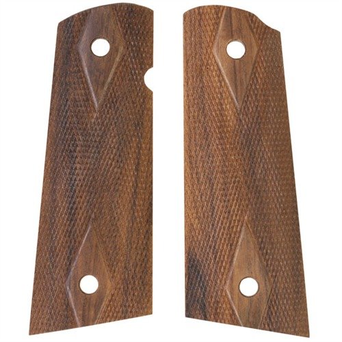 HOGUE 1911 SQUARE BOTTOM GRIPS erbjuder extra långa grepppaneler som passar perfekt med add-on mag wells, ger ökad komfort och bättre grepp med 18 lpi checkering.