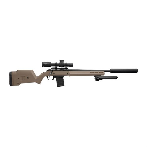 Hunter American Stock från Magpul erbjuder justerbar längd på kolv, ergonomisk design och M-LOK-kompatibilitet för ökad mångsidighet och komfort.
