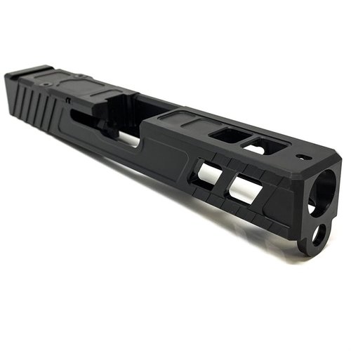 Marksman V4 Slide för Glock G19 Gen3 är tillverkad av 17-4 rostfritt stål, har RMR-mönster, är kompatibel med rödpunktssikten och har QPQ Nitride finish.