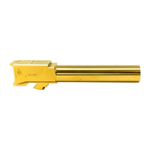 Match Grade Crowned Barrel för Glock 21, tillverkad av 416R rostfritt stål, med TiN-beläggning för ökad slitstyrka och förbättrad precision.