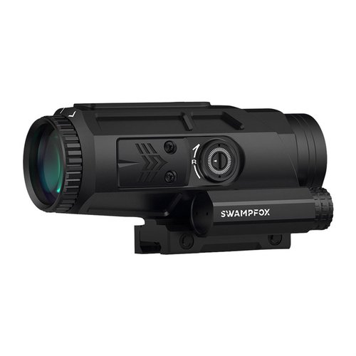 Saber 5X är en mångsidig 5x prism scope med 10-graders synfält, snabb ögonbox och Shake 'N Wake-funktion för automatisk belysning i röd eller grön.