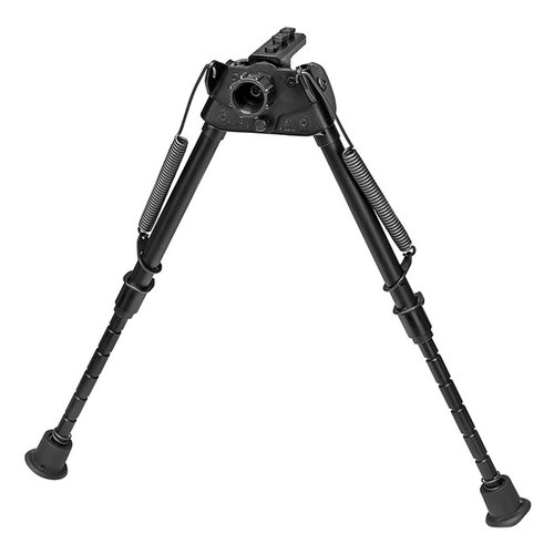 HARRIS S-LM-MLOK BIPOD sträcker sig från 9" till 13", är ultralätt (12.6 oz), har fjädrande notched legs och är perfekt för ojämn terräng.