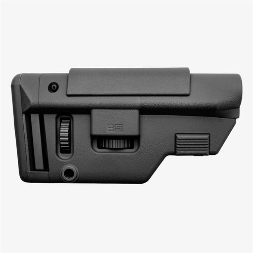B5 Systems Collapsible Precision Stock erbjuder justerbart kindstöd och buttpad, M-LOK® fäste, och passar Mil-Spec karbin mottagare för maximal prestanda.