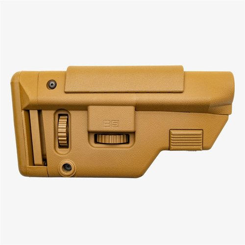 B5 Systems Collapsible Precision Stock Long erbjuder justerbart kindstöd och buttpad, 10 interna spännare och M-LOK® fäste, perfekt för Mil-Spec karbiner.
