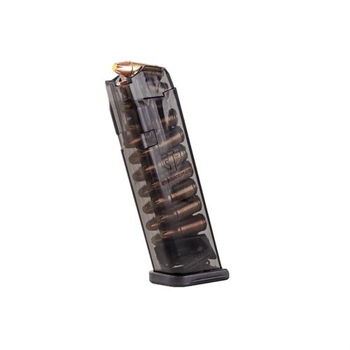 ETS genomskinliga magasin för Glock® erbjuder hög synlighet, säkerhet och hållbarhet, med enkel rengöring och kompatibilitet med eftermarknadsbasplattor.