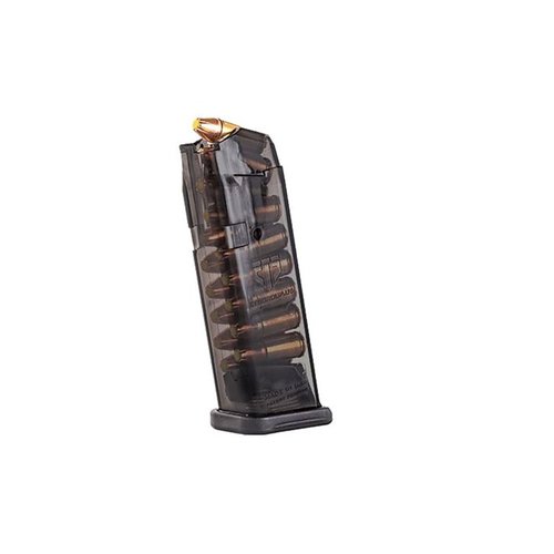 ETS transparent magasin för Glock 19 med 15 skott, drop free, lätt att rengöra och tillverkat av hållbar polymer som klarar extrema förhållanden.
