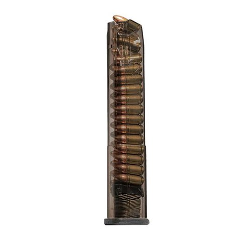 HECKLER & KOCH VP9 30-rd magasin med extrem slagtålighet, kemikalieresistens och genomskinlig kropp för enkel ammunitionstyp och antal.