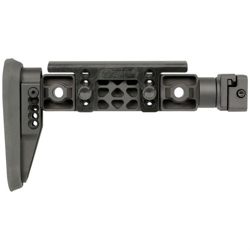 ALPHA SERIES FIXED BEAM STOCKS erbjuder justerbar kind- och kindstöd, robust konstruktion i stål och polymer, samt kompatibilitet med 1913 rail för ökad användbarhet.