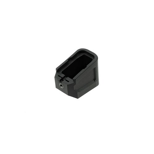 Strike Industries Extended Magazine Plate för GLOCK™ G19 ger +5 rundor, låg dragdesign och ökad säkerhet med en stålspärr för pålitlig användning.