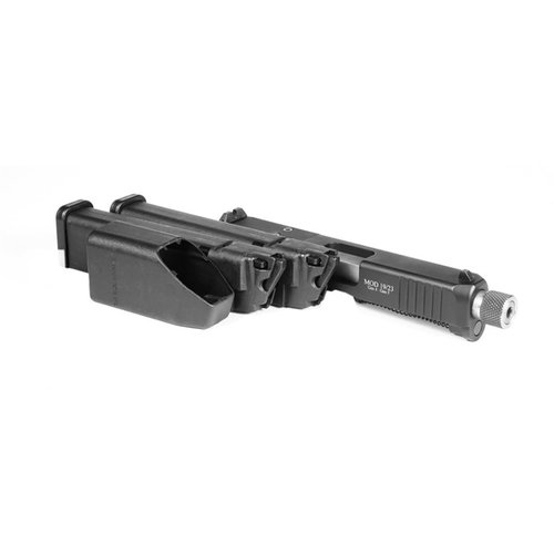 Konvertera din 9mm/.40 S&W Glock till 22lr för kostnadseffektiva skjutningar, perfekt för träning och inkluderar två 15-runda magasin och en 4.5" threaded barrel.