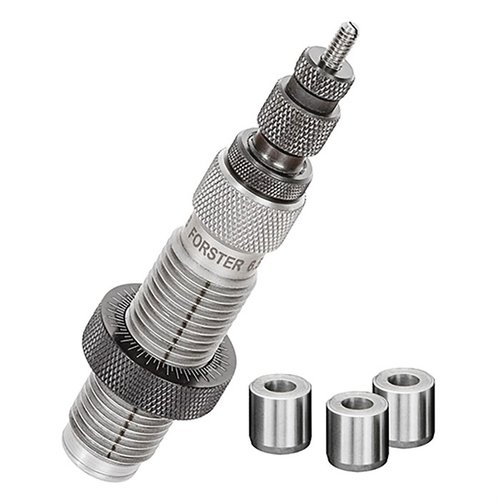 Bushing Full Length Sizing Die kit innehåller Forsters handpolerade Full Length Bushing Die och tre standardbussningar för optimal precision och anpassning.
