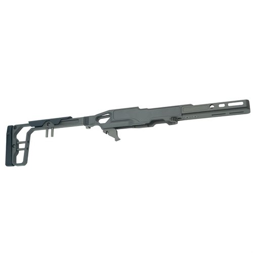 LaChassis 10/22 erbjuder en lätt, modulär och justerbar plattform med funktioner som vikbar kolv, M-Lok förend och ambidextrösa QD-fästen för optimal skytte.