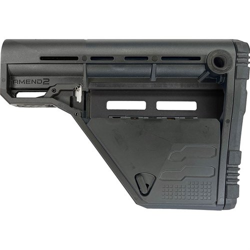 AMS Modular Stock erbjuder hög hållfasthet, justerbara funktioner, M-LOK®-kompatibilitet och en avtagbar förvaringsfack för verktyg och tillbehör.